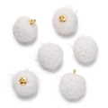 Détail de 6 pompons en fausse fourrure blanche 18mm avec boucles dorées pour le DIY - Blanc
