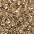 Makroaufnahme von kürbisförmigen Acrylperlen mit Goldfolienrillen für DIY-Schmuck - Gestreifter Runder Perlenstil (10) / 10er Pack / Transparent Gold Nachzeichnen