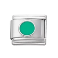 Gros plan détaillé d'un charm italien carré en acier inoxydable avec point émaillé vert - Module à Points en Acier Inoxydable / Vert