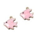 Pendentifs poissons en acier inoxydable doré et émail rose pour la création de bijoux - Poisson-clown Rose