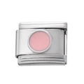 Vue macro d'un charm italien en acier inoxydable 9x10mm avec un point en émail rose - Module à Points en Acier Inoxydable / Rose