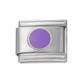 Détail macro d'un charm carré en acier inoxydable avec un point d'émail violet rond - Module à Points en Acier Inoxydable / Violet