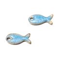 Pendentif poisson en acier doré avec émail bleu clair pour la création de bijoux DIY - Poisson Séché Bleu