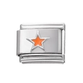 Gros plan détaillé du maillon de bracelet italien en acier avec étoile en émail orange - Module Étoile en Acier Inoxydable / Orange