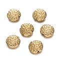 Macro detail of six golden stainless steel flower spacer beads with embossed floral patterns - Vintage Embossed Disc Style (Gold, Style 07)