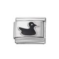 Détail d'une breloque carrée en acier avec canard en émail noir pour bracelets DIY - Module Canard en Acier Inoxydable / Noir