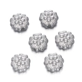 Macro view of six silver stainless steel floral spacer beads for jewelry DIY making - 3D Sunflower Design (Steel Color Model 06)