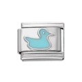 Détail d'un maillon de bracelet en acier inoxydable avec motif canard bleu clair - Module Canard en Acier Inoxydable / Bleu