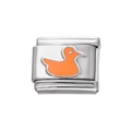 Lien de breloque italienne en acier inoxydable avec motif de canard en émail orange - Module Canard en Acier Inoxydable / Orange