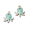 Paire de breloques poulpe plaquées or avec émail nacré vert menthe pour bijoux DIY - Poulpe Vert Lac