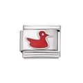 Détail macro du maillon de breloque italienne avec canard en émail rouge sur inox - Module Canard en Acier Inoxydable / Rouge