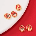 Detail of red enamel tiger and Fu character pendants for DIY jewelry crafting - 2 Pcs/Set / Tiger