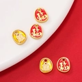 Detailed macro view of five colorful enamel Fu character and lucky bag jewelry charms - 2 Pcs/Set / Rooster