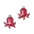Pendentif poulpe rouge DIY avec bordure dorée et émail marbré pour bijoux - Poulpe Rouge Rose