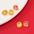 Detail of gold enamel zodiac charms with Fu character and cute pig designs - 2 Pcs/Set / Dragon