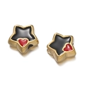 Close-up of gold star pendants with black and red enamel for DIY jewelry making - Style 01 Black