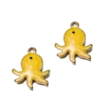 Pendentif poulpe en acier inoxydable avec émail jaune et détails plaqués or pour DIY - Poulpe Jaune