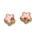 Detail of star-shaped gold beads with pink enamel and red heart for DIY jewelry - 01 Pink Star