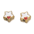Close-up of golden star-shaped beads with colorful enamel star and paw patterns - Style 01 White