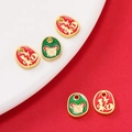 Close-up of alloy enamel charms with Fu character and zodiac rat in red and gold - 2 Pcs/Set / Mouse