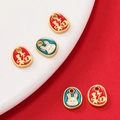 Detail showing enamel zodiac charms with golden Fu character and cute rabbit designs - 2 Pcs/Set / Rabbit
