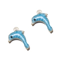 Paire de pendentifs dauphin en émail bleu clair avec bords dorés pour bijoux DIY - Dauphin Bleu