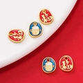 Macro detail of alloy zodiac charms with gold finish and colorful enamel fu character - 2 Pcs/Set / Sheep