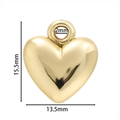 Gedetailleerde afmetingen van de 3D gouden hart hanger met hoogte en breedte weergave - Harthanger (Gold 04) / 2 stuks/pak (13.5x15.5mm) / Goud