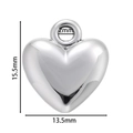Dettaglio del ciondolo a cuore argento con altezza 15,5 mm e foro interno da 2 mm - Ciondolo a Cuore (Bianco K04)