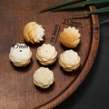 Macro detail of hand-carved lotus beads in bodhi root showing dimensions 19.5mm by 21.5mm - Style 02 Lotus (19.5*21.5mm)