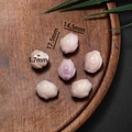 Macro detail of cream lotus flower carved beads with size dimensions for jewelry DIY - Style 04 Light Purple Bud (14.5*17.5mm)