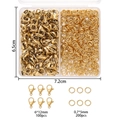 Detail van DIY-sieradenset met 100 karabijnsluitingen en 200 buigringen in een doos - Roestvrijstalen Karabijnsluiting En Buigring Kit / Goud