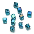 Macro shot of 6mm faceted deep blue crystal cube beads with precision drilled holes - 10pcs/Pack / Lake Blue