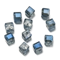 Macro detail of 6mm faceted blue glass cube beads with precision drilled holes - 10pcs/Pack / Ink Blue