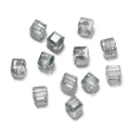 Macro shot of 6mm faceted clear glass square sugar beads for DIY jewelry making - 10pcs/Pack / Silver White