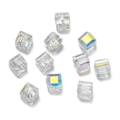 Detail of 6mm clear AB crystal cube beads showing sharp facets and center-drilled holes - 10pcs/Pack / White