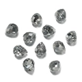 Macro view of dark grey faceted glass teardrop beads with polished geometric surfaces - 6x7mm (10 Pieces/Pack, Approx. 4g) / Silver White