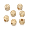 Perles d'espacement dorées en forme de tambour avec relief arbre de vie pour bijoux - Forme d'Arbre de Vie (Style 7) / 10 Pièces/Paquet (10mm/Trou 4,7mm) / Or