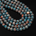 Macro shot of 8-10mm blue and orange marbled emperor stone round beads for DIY jewelry - 6.5mm (Approx 64 Beads) / Blue Orange White