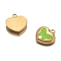 Ciondolo a cuore dorato con smalto a farfalla verde e retro in metallo liscio - 09 Cuore Farfalla Verde