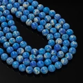 Macro view of blue emperor stone round beads for DIY jewelry with white marbled texture - 6.5mm (Approx 64 Beads) / Blue White