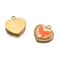 Ciondolo a cuore in acciaio dorato opaco con dettaglio farfalla arancione smaltata - 09 Cuore Farfalla Arancione