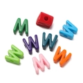 Macro detail of colorful acrylic letter M beads with large holes for DIY jewelry making - Letter W / 10 Pieces Pack / Colorful