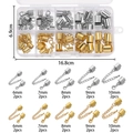 DIY jewelry kit with gold and silver cord ends and lobster clasps in a 10-grid plastic box - Cord End And Extension Chain Connector Kit / 10 Grids Boxed (12.8x6.9cm) / Gold and White K