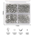 Silver jewelry DIY kit including lobster clasps, open rings, and beads in a plastic box - White K/Silver