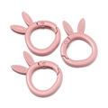 Three pink matte rabbit ear spring rings for keychains and bag charms made of alloy - Paint Pink