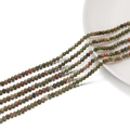 Macro detail of faceted unakite gemstone beads showing green and pink textures - 1 Strand Approx 172 Beads (2mm/Hole 1mm) / Unakite