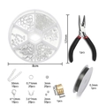 Kit de fabricación de joyas DIY con alicates, cierres plateados y hilo de cuentas - Kit de Alicates de Punta Aguja / Plata Gruesa