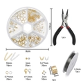 Detailed view of DIY jewelry making kit with precise dimensions of pliers and components - Round Nose Pliers Kit / Random Mixed Colors