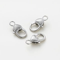 Tre chiusure a moschettone a cuore in argento 14K con elegante incisione verticale - 5 Pz/Confezione (14*26.8mm/Apertura 4.3mm) / Placcato Platino